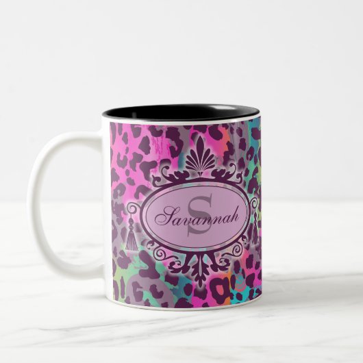 Tasse 2 Couleurs Graffiti Leopard Motif Nom et monogramme personnal (Gauche)
