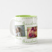 Tasse 2 Couleurs Grandma Green Script avec photos personnalisées (Devant gauche)