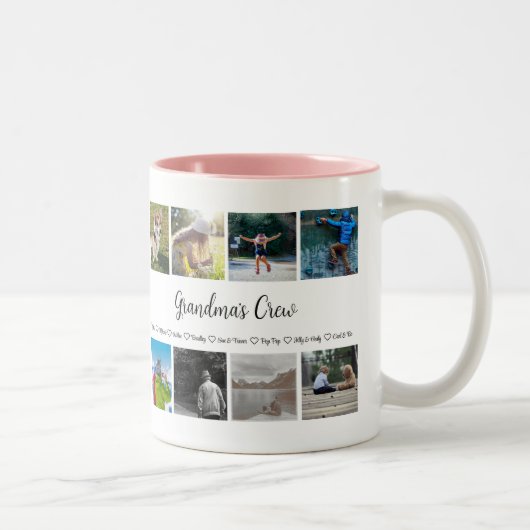 Tasse 2 Couleurs Grandma's Crew Custom 8 Photo Grid (Droit)