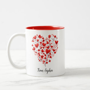 Tasse 2 Couleurs Graphisme de cœurs, Fête des mères