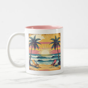 Tasse 2 Couleurs Graphisme de plage d'été rétro