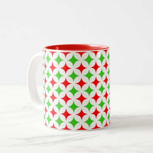 Tasse 2 Couleurs Green and Red Diamond Star Pattern on White (Devant gauche)