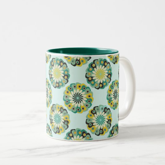 Tasse 2 Couleurs Green and Teal Modern Geometric Flower Pattern (Devant droit)