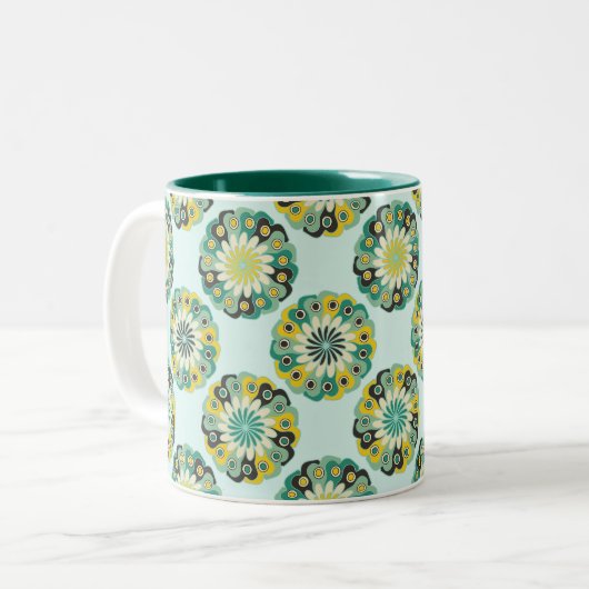 Tasse 2 Couleurs Green and Teal Modern Geometric Flower Pattern (Devant gauche)