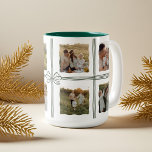 Tasse 2 Couleurs Green Polka Dot Christmas Bow Family Photo Collage<br><div class="desc">Célébrez la joie de la saison des Fêtes avec notre "Elegant Christmas Bow Present Photo Collage Mug." Cette tasse est le parfait mélange d'élégance et de fantaisie, conçue pour mettre en valeur vos souvenirs chéris d'une manière délicieuse et festive. Le design de l'hôtel est caractérisé par un motif sophistiqué à...</div>