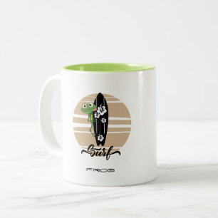Tasse 2 Couleurs Grenouille de surf drôle Vintage Sunset Surf Life