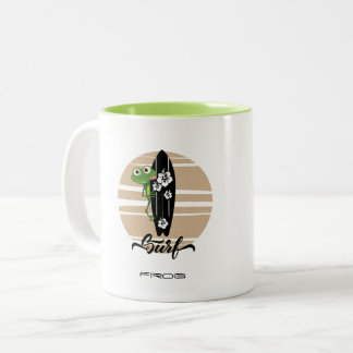 Tasse 2 Couleurs Grenouille de surf drôle Vintage Sunset Surf Life