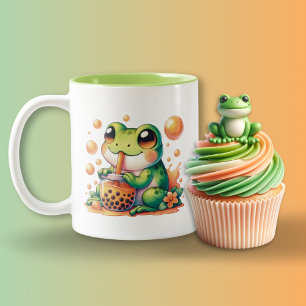 Tasse 2 Couleurs Grenouille Verte Boire Orange Boba Bubble Thé