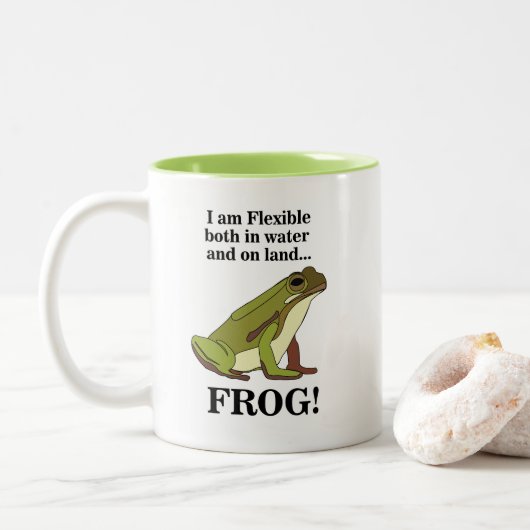 Tasse 2 Couleurs Grenouille verte drôle (Avec donut)