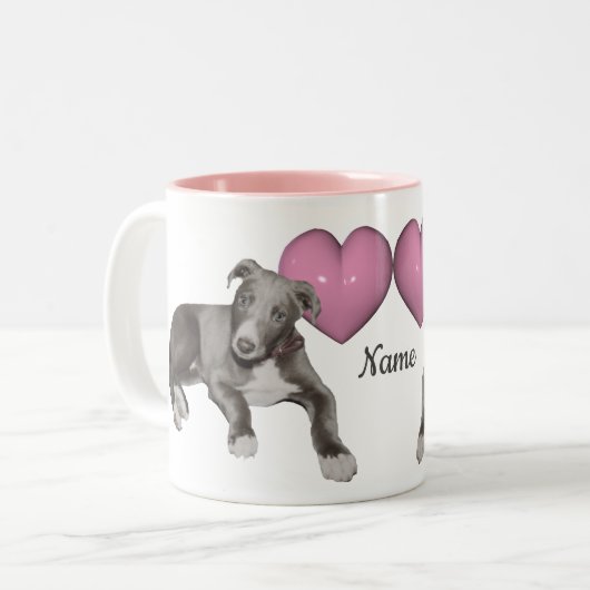 Tasse 2 Couleurs Greyhound Chiot Et Coeur Personnalisé (Devant gauche)
