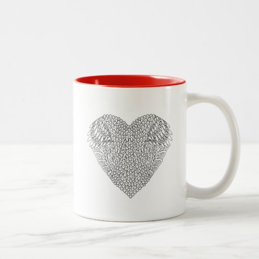 Tasse 2 Couleurs Griffonnage à ailes de coeur (Droit)