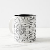 Tasse 2 Couleurs Griffonnage de carré de fleur (Devant gauche)