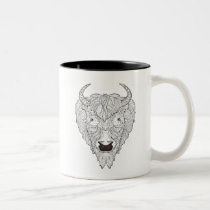 Tasse 2 Couleurs Griffonnage de tête de bison