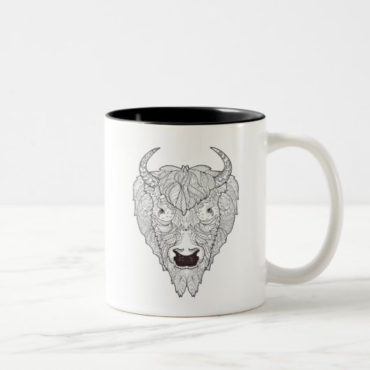 Tasse 2 Couleurs Griffonnage de tête de bison (Droit)