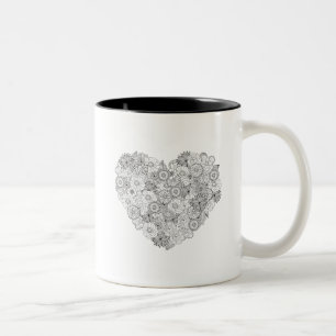 Tasse 2 Couleurs Griffonnage floral de coeur