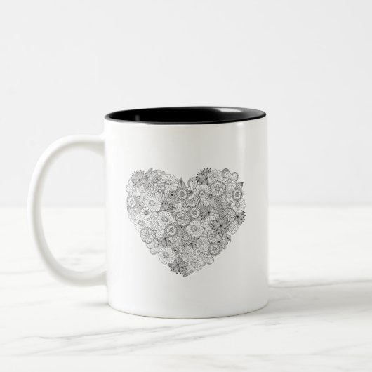 Tasse 2 Couleurs Griffonnage floral de coeur (Gauche)