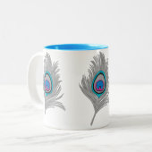 Tasse 2 Couleurs Gris argenté et plume de paon turquoise (Devant gauche)