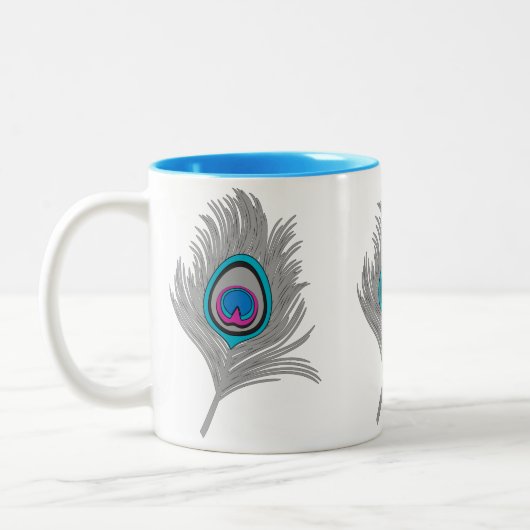 Tasse 2 Couleurs Gris argenté et plume de paon turquoise (Gauche)
