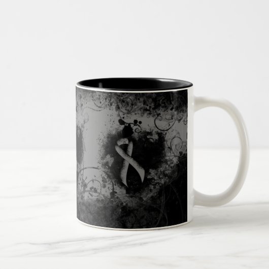 Tasse 2 Couleurs Gris Sensibilisation Ruban Grunge Coeur (Droit)