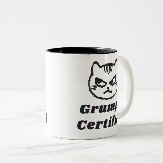 Tasse 2 Couleurs "Grumpy Certified" Drôle Cat Mème Design (Devant droit)