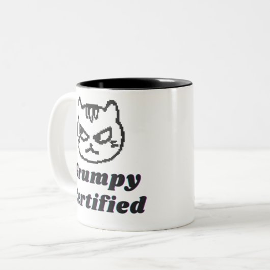 Tasse 2 Couleurs "Grumpy Certified" Drôle Cat Mème Design (Devant gauche)