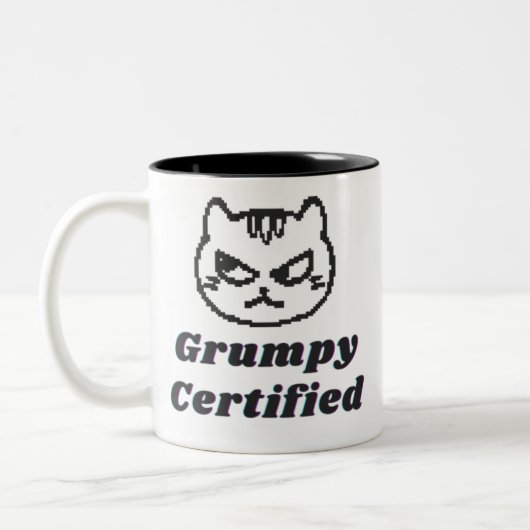 Tasse 2 Couleurs "Grumpy Certified" Drôle Cat Mème Design (Gauche)