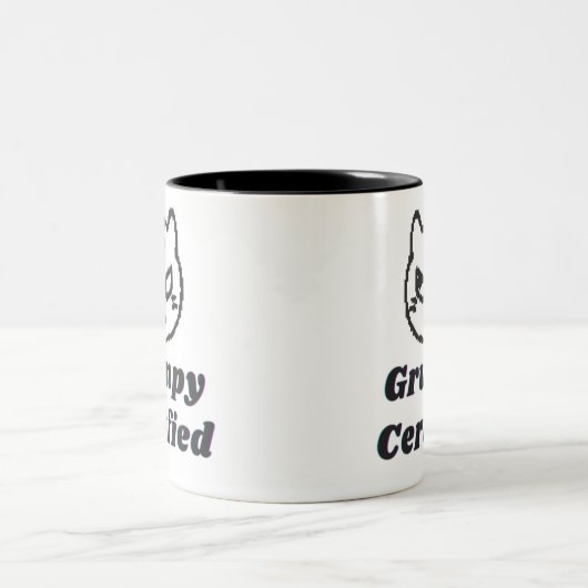 Tasse 2 Couleurs "Grumpy Certified" Drôle Cat Mème Design (Centre)