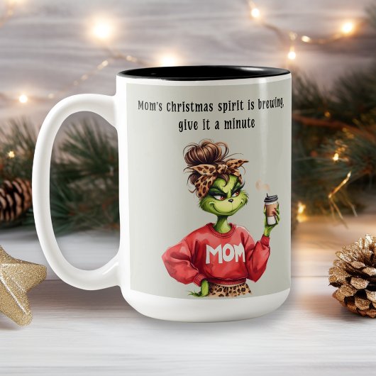 Tasse 2 Couleurs Grumpy Green Furry Maman aime le café