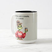 Tasse 2 Couleurs Grumpy Green Furry Maman aime le café (Devant gauche)