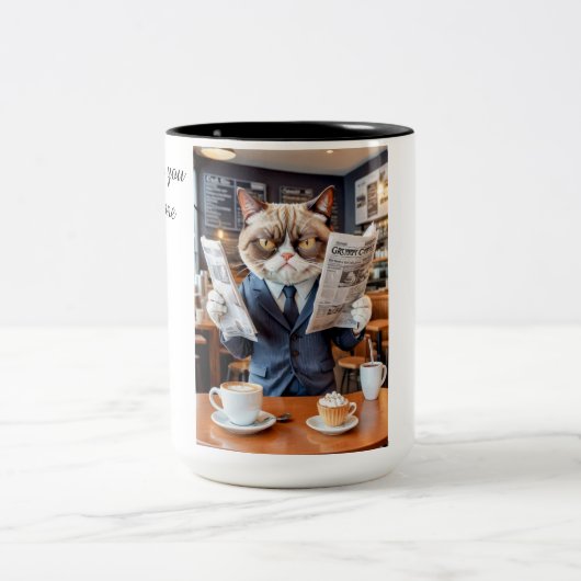 Tasse 2 Couleurs Grumpy Office Chat au café (Centre)