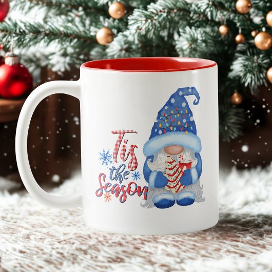 Tasse 2 Couleurs Guirlande de flocons de neige Rouge Bleu Gnome Noë