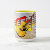 Tasse 2 Couleurs Guitare acoustique et notes musicales - (Centre)