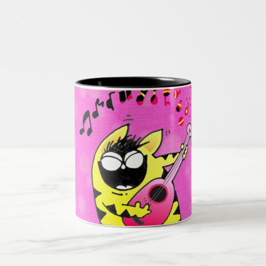 Tasse 2 Couleurs Guitariste fou de chat (Centre)