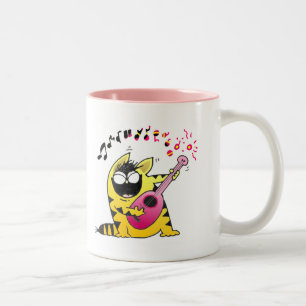 Tasse 2 Couleurs Guitariste fou de chat