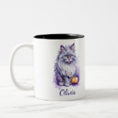 Tasse 2 Couleurs Halloween aquarelle angora chat avec citrouille (Gauche)