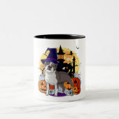 Tasse 2 Couleurs Halloween Boston Terrier Citrouille Witch (Centre)