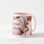 Tasse 2 Couleurs Halloween Citrouille rose survivant (Devant droit)