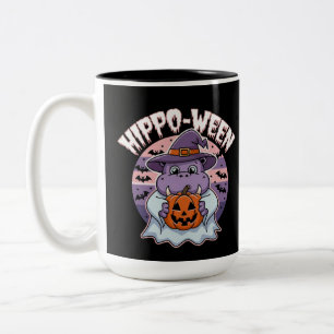 Tasse 2 Couleurs Halloween Éffrayant Halloween Moo Deng Hippo fantô