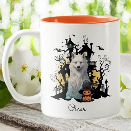 Tasse 2 Couleurs Halloween Husky Ghost Maison Hantée Personnalisée