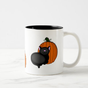 Tasse 2 Couleurs Halloween Kitty et citrouille