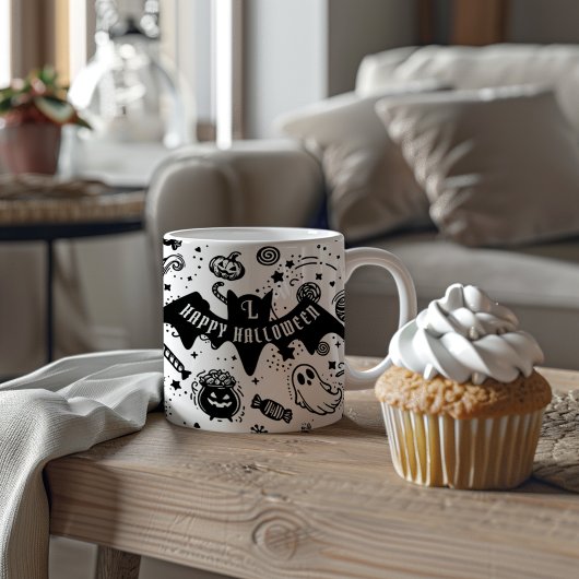 Tasse 2 Couleurs Halloween Lineart Noir Et Blanc