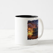 Tasse 2 Couleurs Halloween Maison hantée avec chat! (Devant droit)