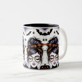 Tasse 2 Couleurs Halloween Messy Bun Woman (Devant droit)