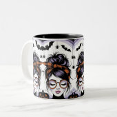 Tasse 2 Couleurs Halloween Messy Bun Woman (Devant gauche)