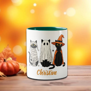 Tasse 2 Couleurs Halloween noir chats fantômes