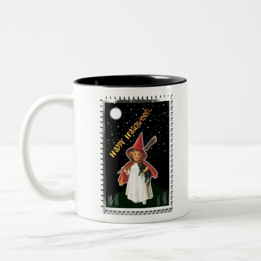 Tasse 2 Couleurs Halloween - Petite fille avec chambre et chat noir (Gauche)