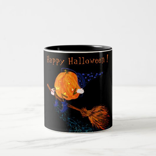 Tasse 2 Couleurs Halloween sorcière Citrouille volant avec chambre (Centre)