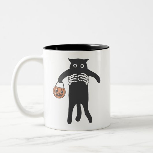 Tasse 2 Couleurs Halloween squelette éffrayant tenant la main Chat (Gauche)