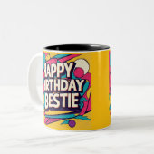 Tasse 2 Couleurs Happy Birthday Bestie - Pop Art  (Devant gauche)