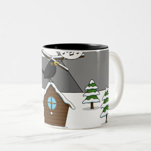 Tasse 2 Couleurs Happy Blackbird chanter dans le paysage hivernal